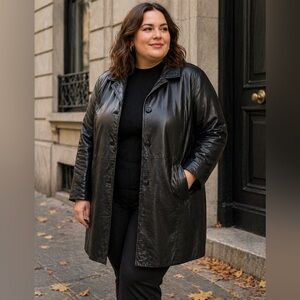 Classic black leather trench coat
